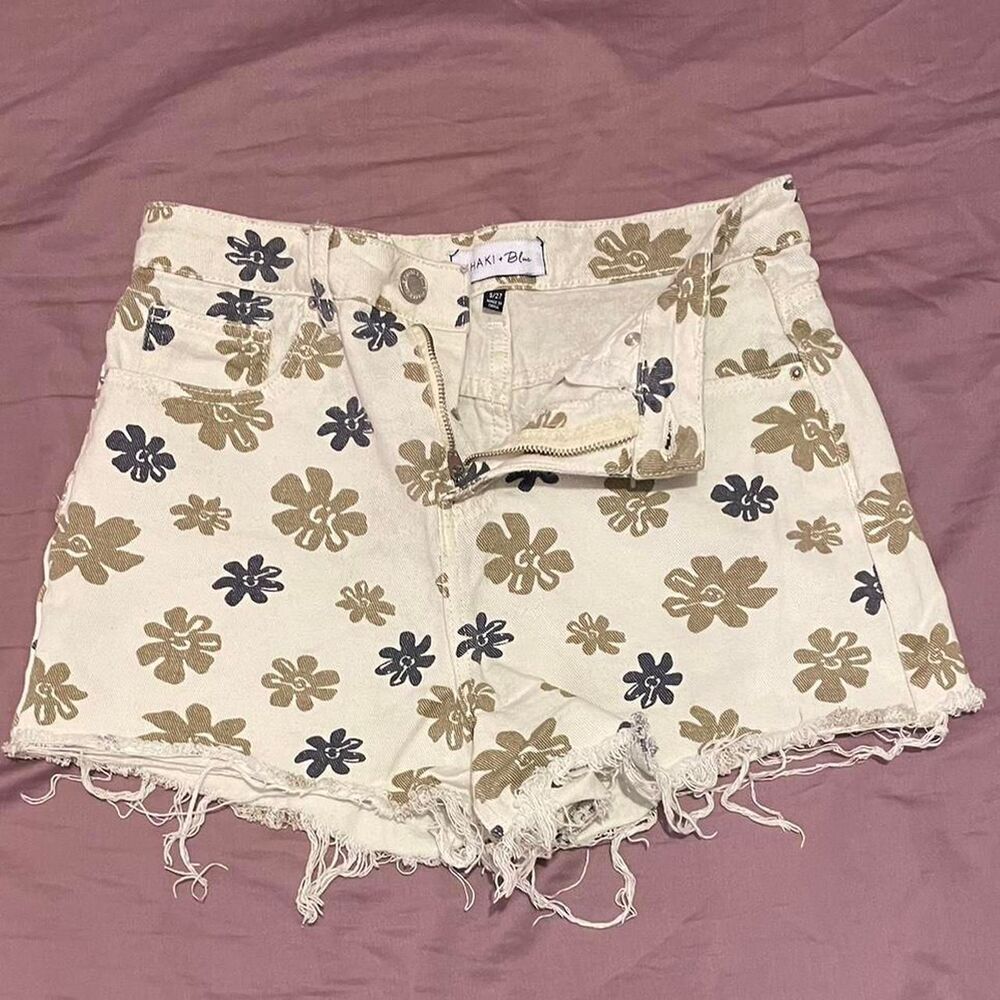 Khaki + Blue Women's Cream and Blue Shorts